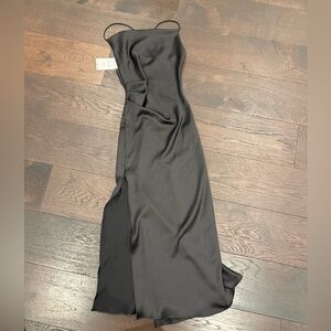 Black Satin Slip Dress with Side Slit ZARA